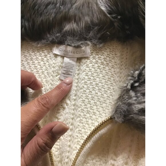 CHARTER CLUB -WOMENS KNIT FRONT ZIP/BUTTON CLOSURE FAUX FUR NECK VEST SIZE LARGE - Picture 5 of 8